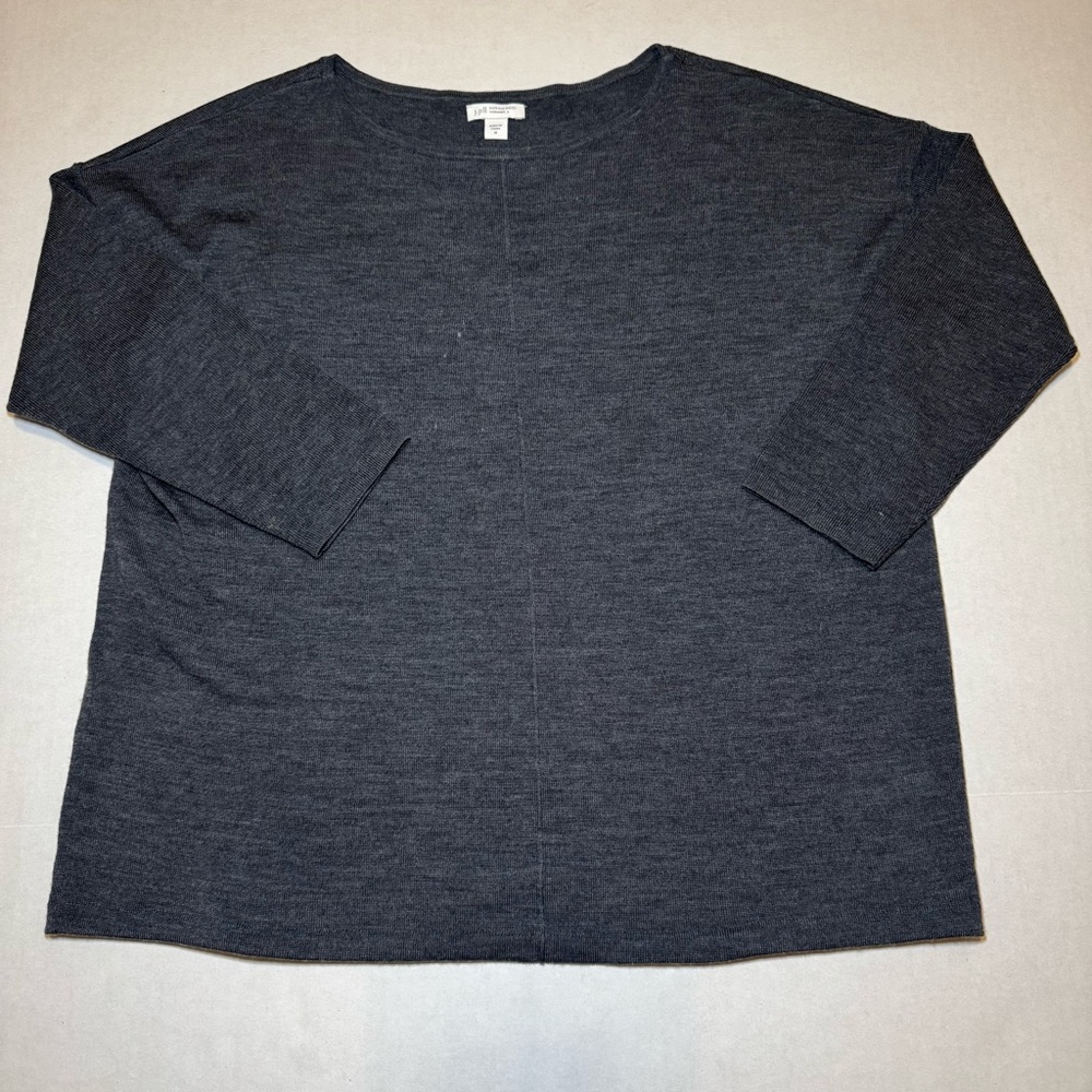 J. Jill Gray 100% Merino Wool Knit Top Women’s M Minimalist Quiet Luxury